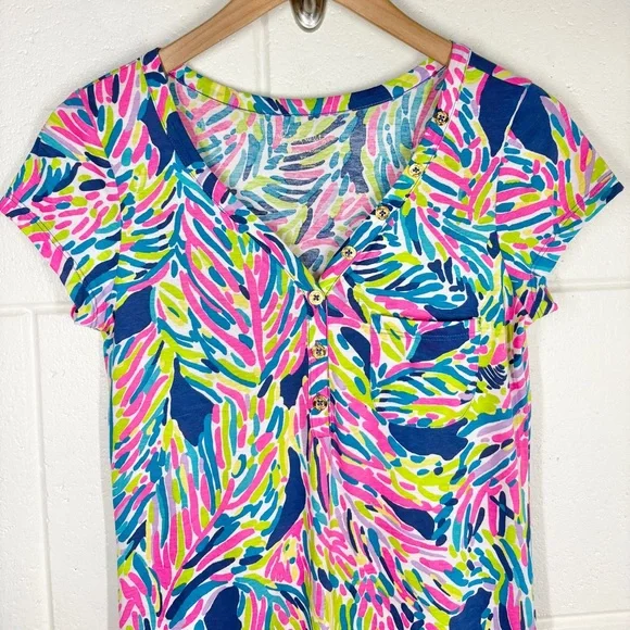 Lilly Pulitzer Palmira Dress Indigo Palm Reader Shift Dress Size Small Blue Pink - Picture 3 of 16